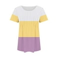 thumbnail image 3 of Weiqiqre Women's Summer Tops Loose Color Block Printed Tops Fashion Round Neck Short Sleeve Womens New Arrival Blouses, 3 of 5