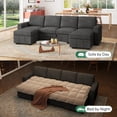 thumbnail image 6 of Marrber U-Shaped Sectional Pull-Out Sofa Bed with Storage Ottoman, Convertible Corduroy Cloud Couch for Living Room, Gray, 6 of 10