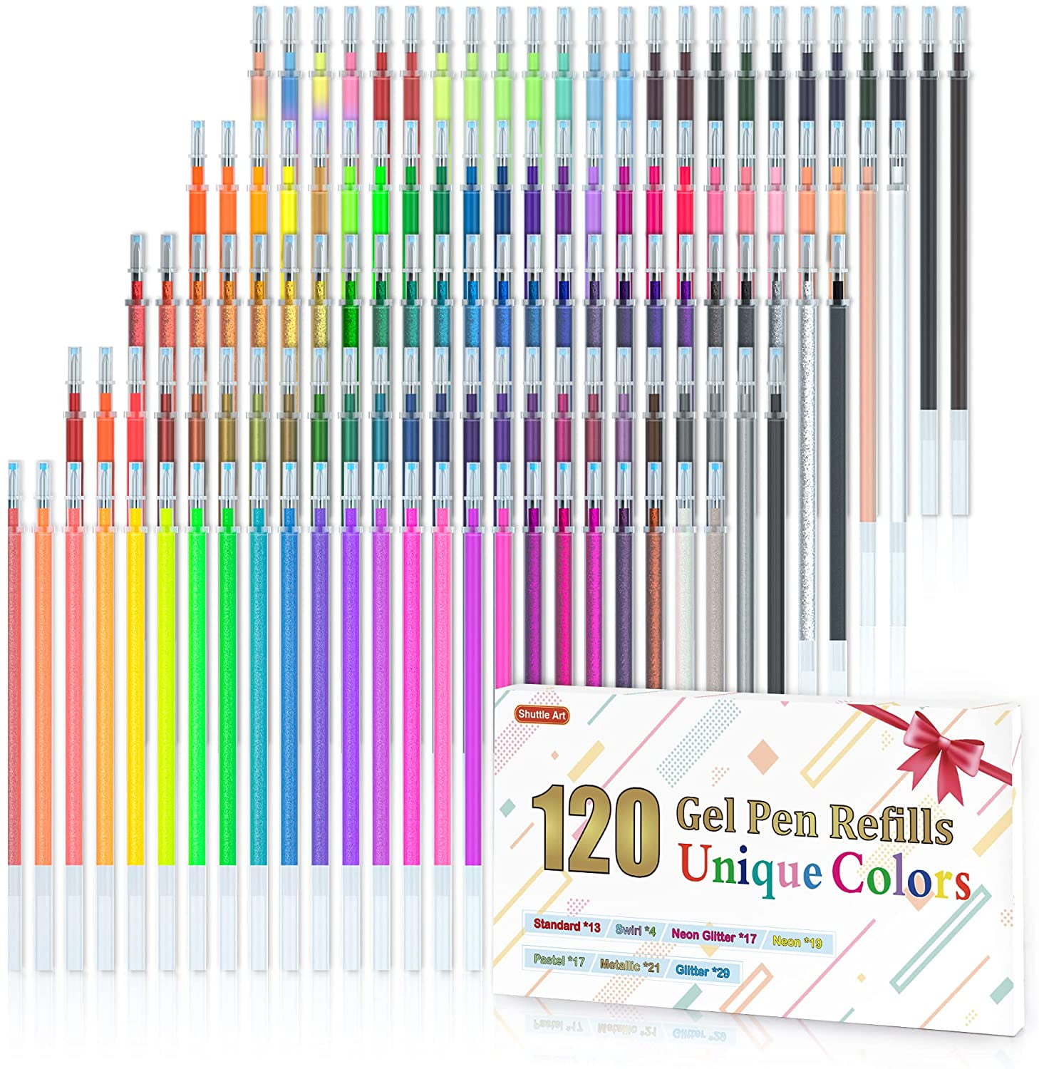 Gel Pen Refills, Shuttle Art 120 Colors (No Duplicates) Gel Pen Refills, 7 Color Types for Kids Adults Coloring Books Drawing Doodling Crafts Scrapbooking Journaling