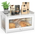 thumbnail image 1 of Bamboo Bread Box for Kitchen Counter, Large Capacity Bread Storage Container Farmhouse Bread Box with 3 Sides Wavy & Back Clear Window, Breadbox Bread Bin Holder for Homemade Bread, White, 1 of 8