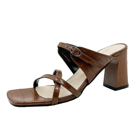 

VKEKIEO Square Head And One Broadband Mid-heel Beach Slippers For Outer Wear