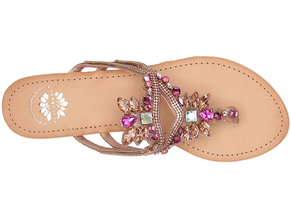 yellow box rose gold flip flops
