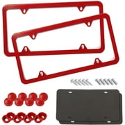 LotFancy Stainless Steel License Plate Frames, 2Pack 4 Hole Car License Plate Covers with Screws Washers Caps