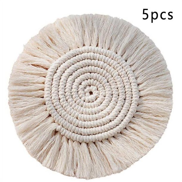 5pcsA - Alfombrilla de cuenco con aislamiento térmico antideslizante con borlas Ormromra LN-2433-4