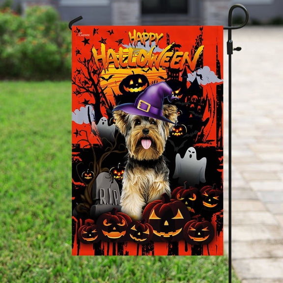 Flagwix Halloween Flag, Yorkshire Terrier Halloween Decoration, Fall Decor, Canvas Double-sided Printed 12x18 Garden Flag