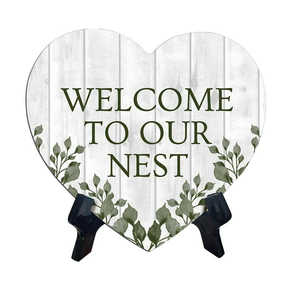 Welcome to Our Nest Heart Table Sign with Acrylic Stand (6x5") | Home Entrance Decoration