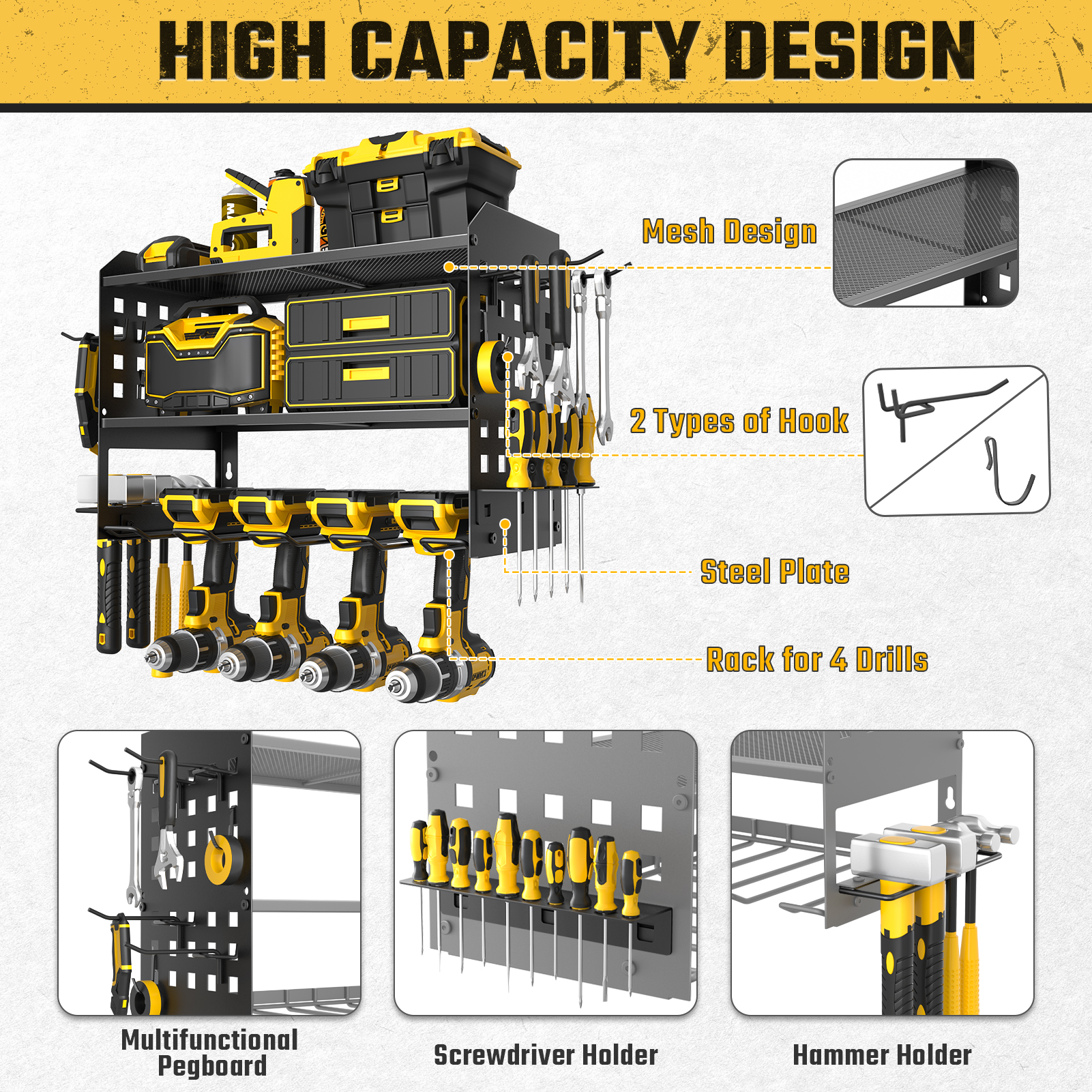 SUNALLY 3-Layer Power Tool Organizer Wall Mount Rack photo 4