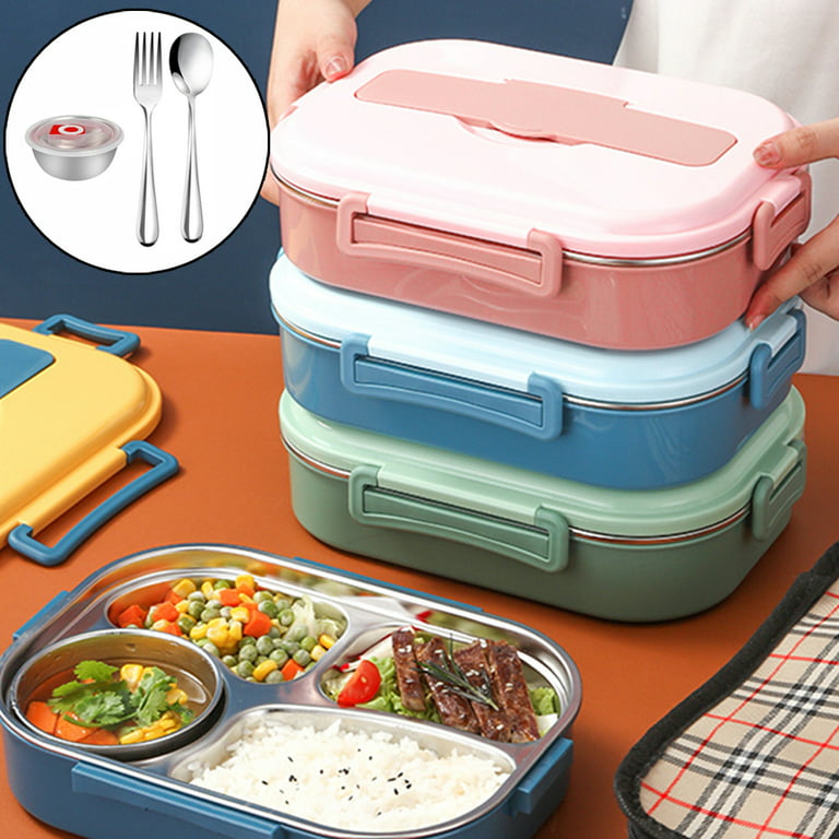 4-grid Lunch Box)Stainless Steel Lunch Box 4‑Grid Portable Bento Box Food  CS