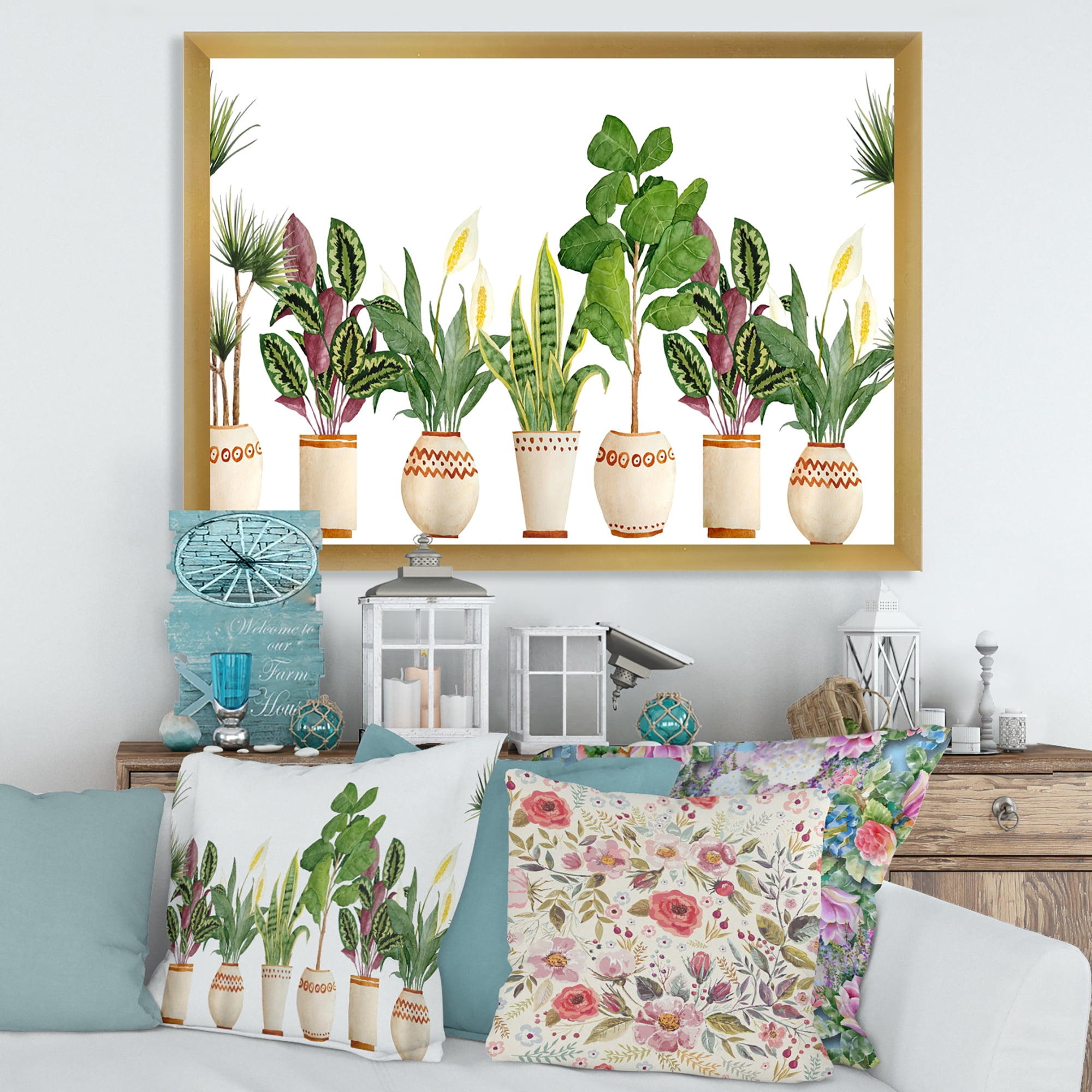 Designart 'Trio of Houseplants Sanseviera Snake Plants On White' Farmhouse Framed Art Print