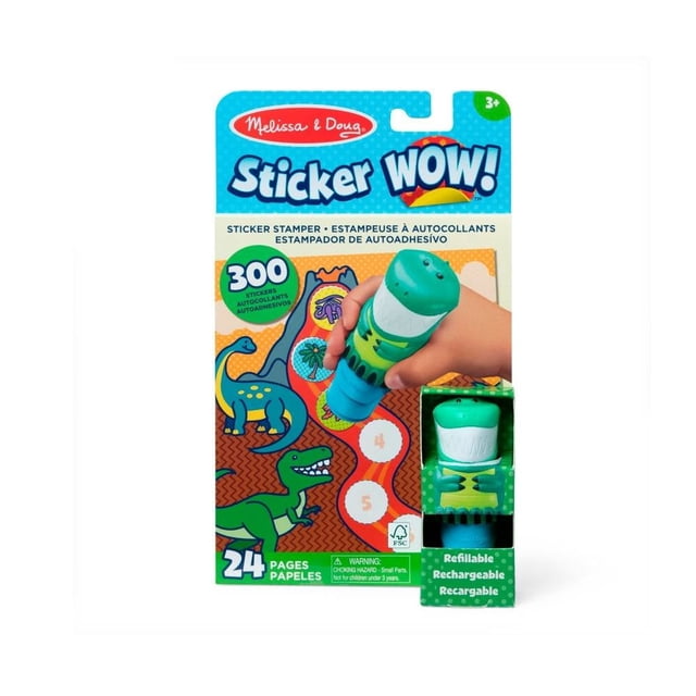 Tubo de calcomanías Melissa & Doug SpinMaster con figura de dinosaurio y cuaderno para decorar