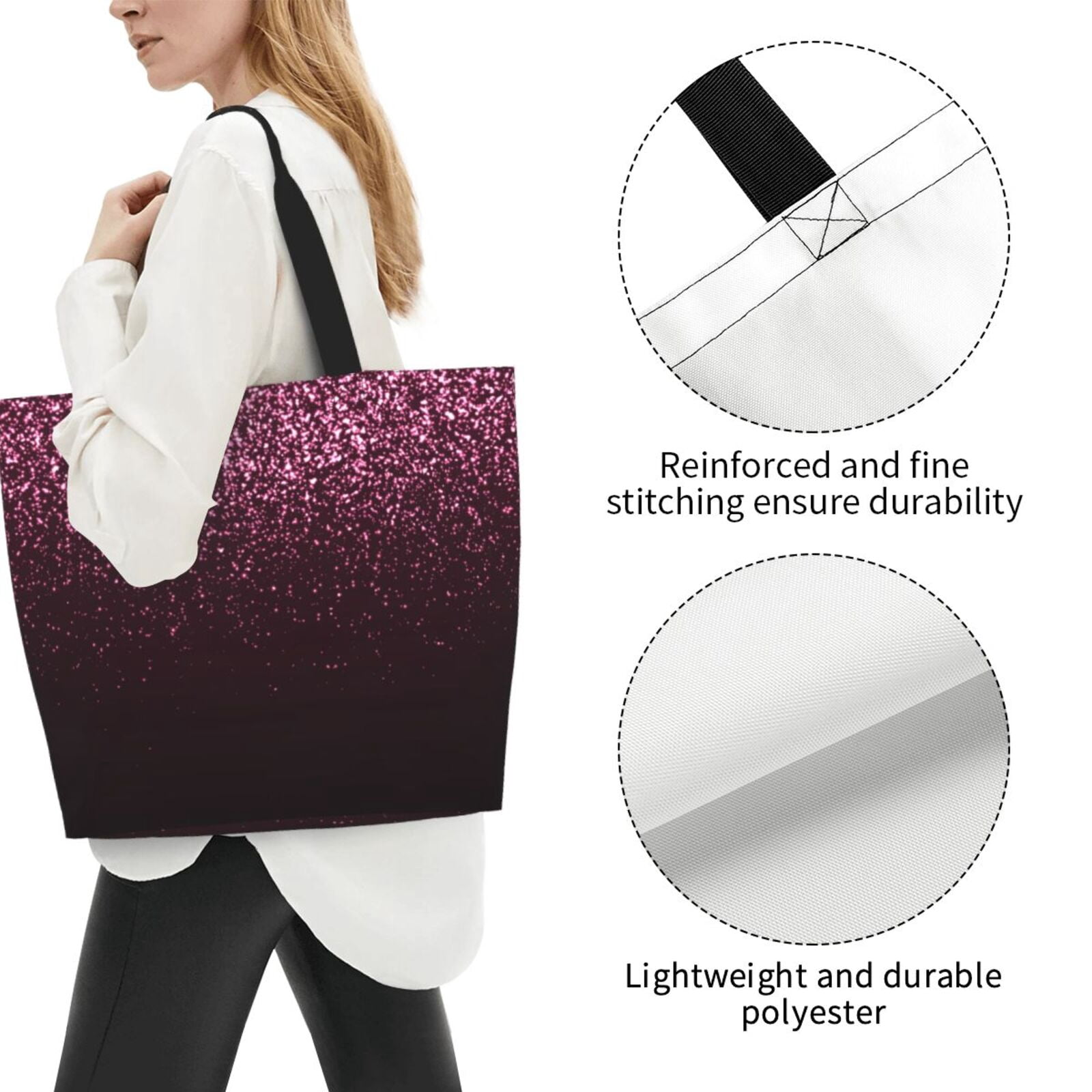 Horeoi Pink Glitter Sparkles A Pattern ​Minimalist Crossbody Bag for Women Scratch-Resistant Oxford Fabric Multi-Functional Carryall Office Travel Versatile
