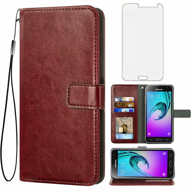Mobile Phone Cover for Samsung J3 2016, Cover Premium Pu Leather Tpu Flip Case Magnetic Closure Card Compartment Stand Function Wallet with Lanyard Protective Cover