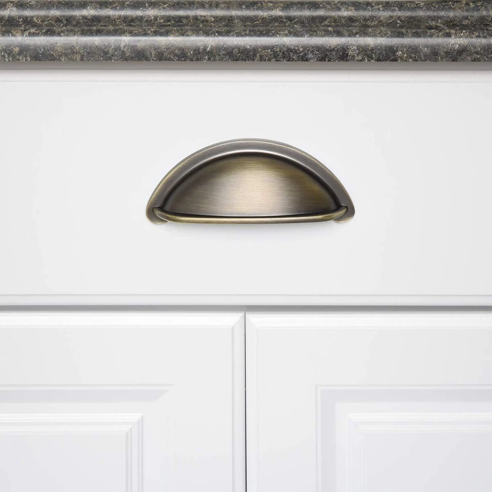 CRESTIN- 10 Pack Antique Brass Bin Cup Cabinet Pull Kitchen Bath Drawer Handles Knob
