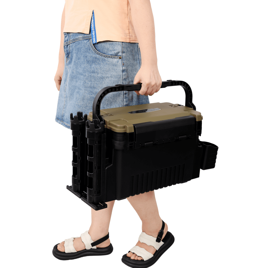 Dual Layer Tackle Box with Rod Cup Holders Army Green