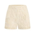 thumbnail image 5 of Women's Striped Summer Shorts With Pockets, Mid Waisted Loose Fit Pleated Casual Beach Shorts, Soft Stretchy Polyester Spandex Drawstring | TruHer,Yellow S, 5 of 9