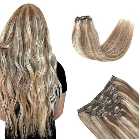 Vlasy Straight Clip In  Hair Extensions 14inches Real Human Hair 7Pcs Clip In Piano Ash and Blonde Human Hair Extensions