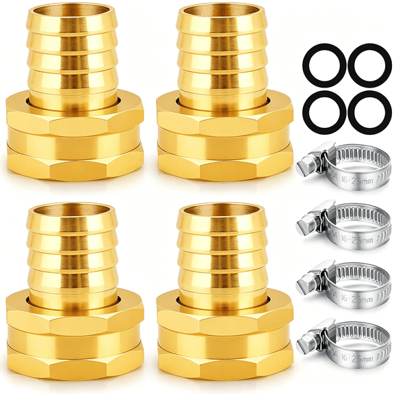 ACDANC 3/4" Hose Fitting Female | Brass Ght Thread Connector for Faucet/Bibb/Spigot | Garden Hose End Adapter (3/4" Fht Barb Fitting 4Pcs)