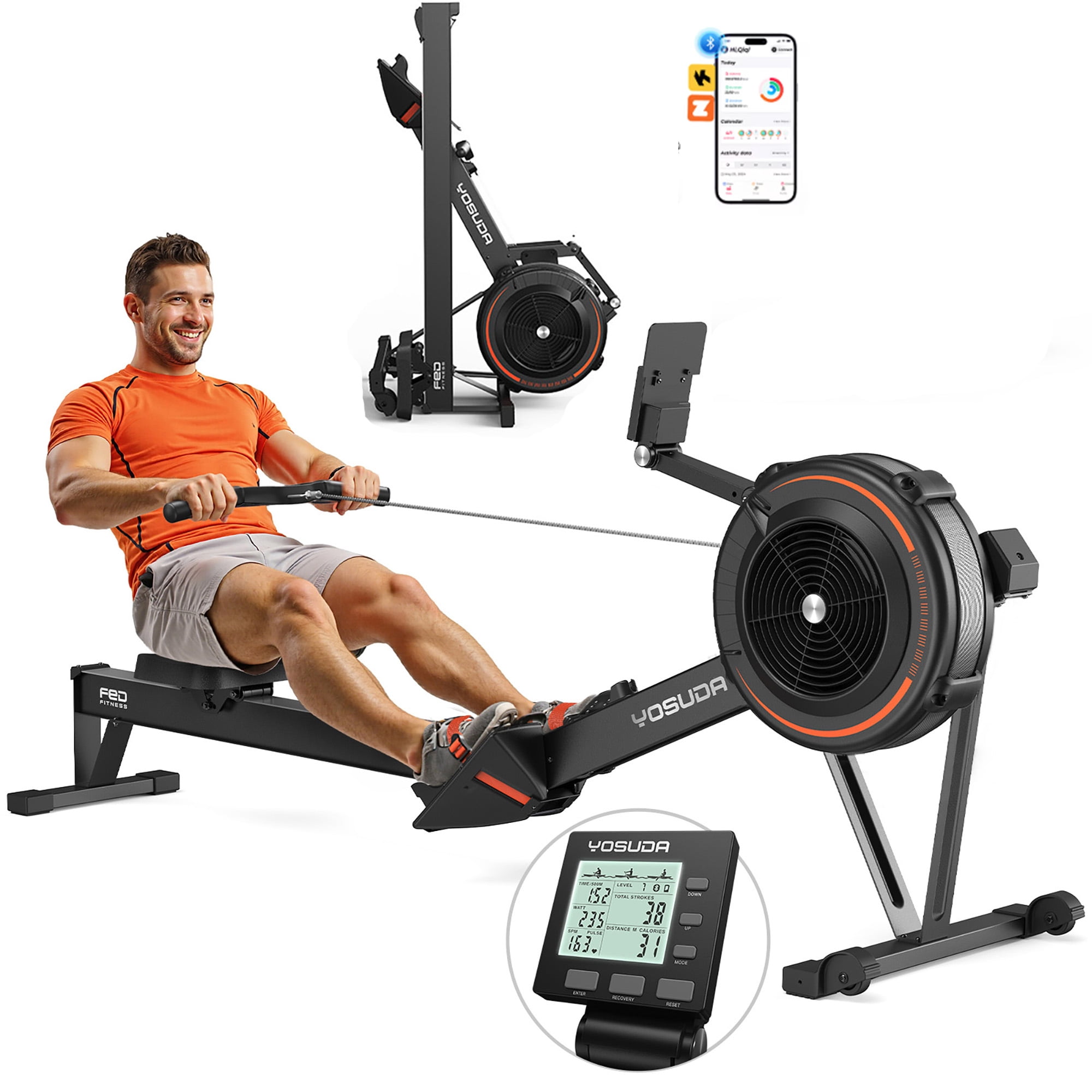 YOSUDA R2 Air Rowing Machine for Home with Self-Powered Monitor, Professional Air Resistance Rower, 350lb Weight Capacity for Full Body Workout
