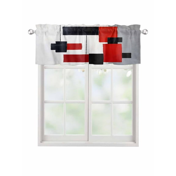 Valances for Windows Red And Black Square Rod Pocket Cafe Window Treatments Valance Curtains for Kitchen Bathroom Laundry Basement Windows 54"x18"