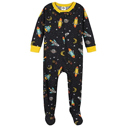Baby Boys 2 Pack Footed Pajamas Rocket Ship Black 18 Months
