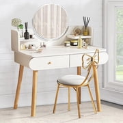 GIATUEE Vanity Table with Mirror, 2 Drawers Makeup Dressing Desk, Teen Adult(Without Stool)