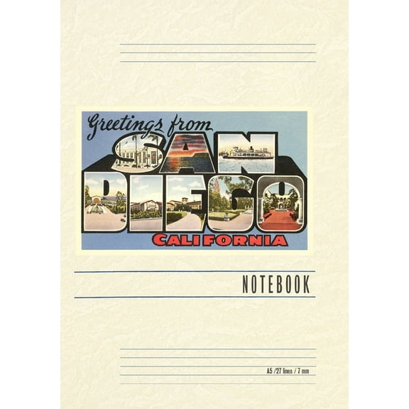 Vintage Lined Notebook Greetings from San Diego, California, (Paperback)