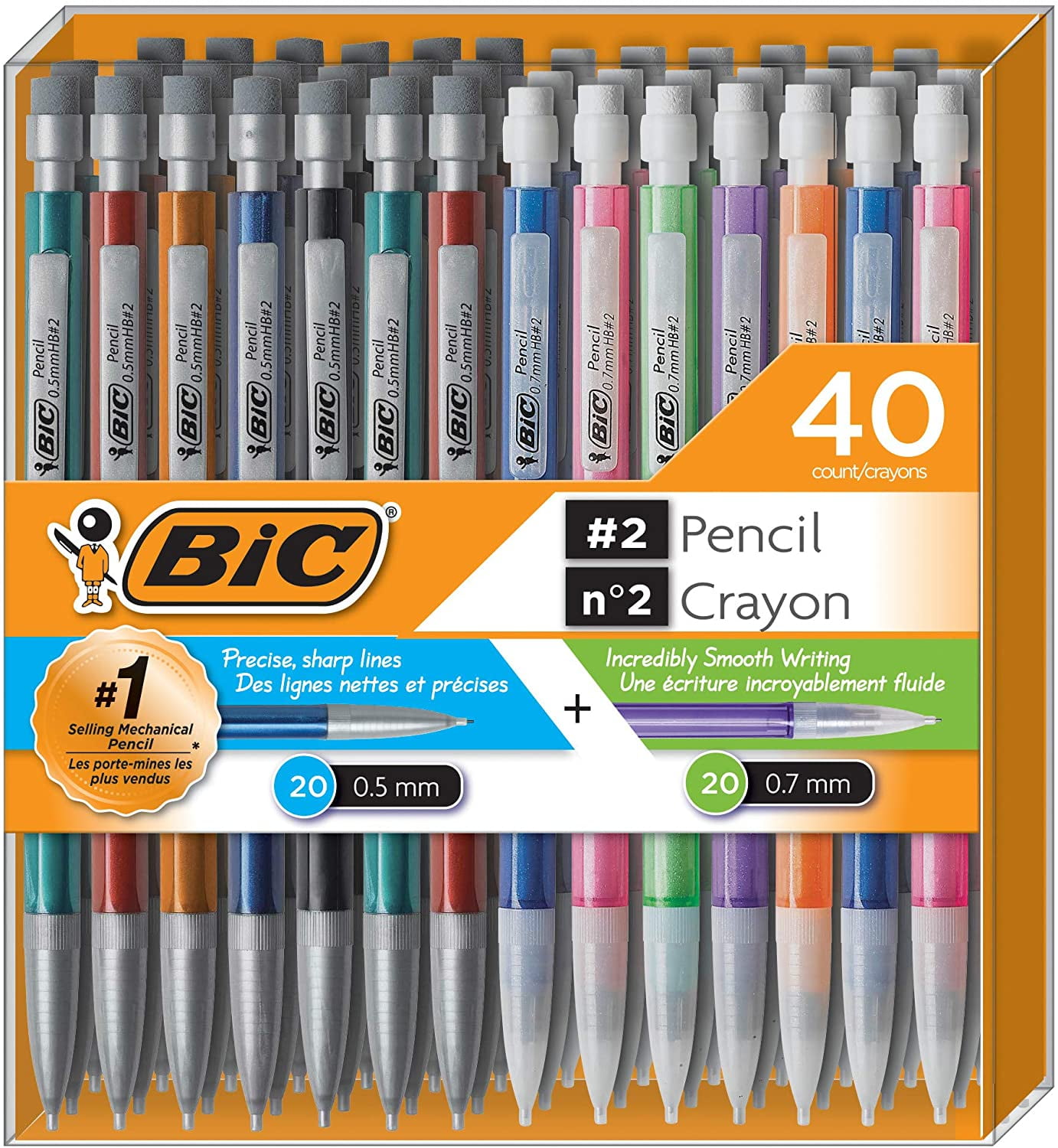 BIC Mechanical Pencil #2 EXTRA SMOOTH, Variety Bulk Pack Of 40 Mechanical Pencils, 20 0.5mm With 20 0.7mm Mechanical Led Pencils, Assorted Colored ...