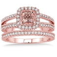 thumbnail image 2 of 2 Carat Morganite & Diamond Antique Bridal set Halo Ring on 10k Rose Gold, 2 of 2