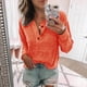 thumbnail image 2 of Blusa Manga Larga Cuello En V Botón De Bolsillo Color Puro Casual Top De Moda Para Mujer Naranja L, 2 of 4