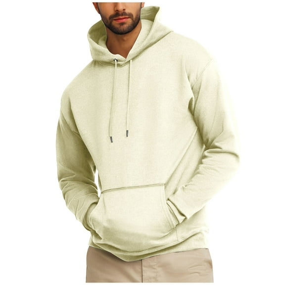 Mens Fleece Lined Hoodie Tall Winter Warm Oversized Pullover Hooded Sweatshirts for Men Long Sleeve Top with Hood (Beige M)