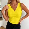 thumbnail image 2 of Arlun Plus Size Womens Sleeveless Tank Tops 2026 Elegant Solid Color Scallop Trim V-Neck Vest Top Summer Casual Lightweight Comfortable Basic Tee Shirts for Daily Wear Yellow XL, 2 of 4
