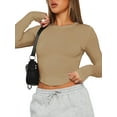 thumbnail image 1 of xiaxaixu T-Shirts Courts Ajustés pour Femmes Manches Longues Col Rond Ourlet Incurvé Couleur Unie Blouses Habillées, 1 of 7