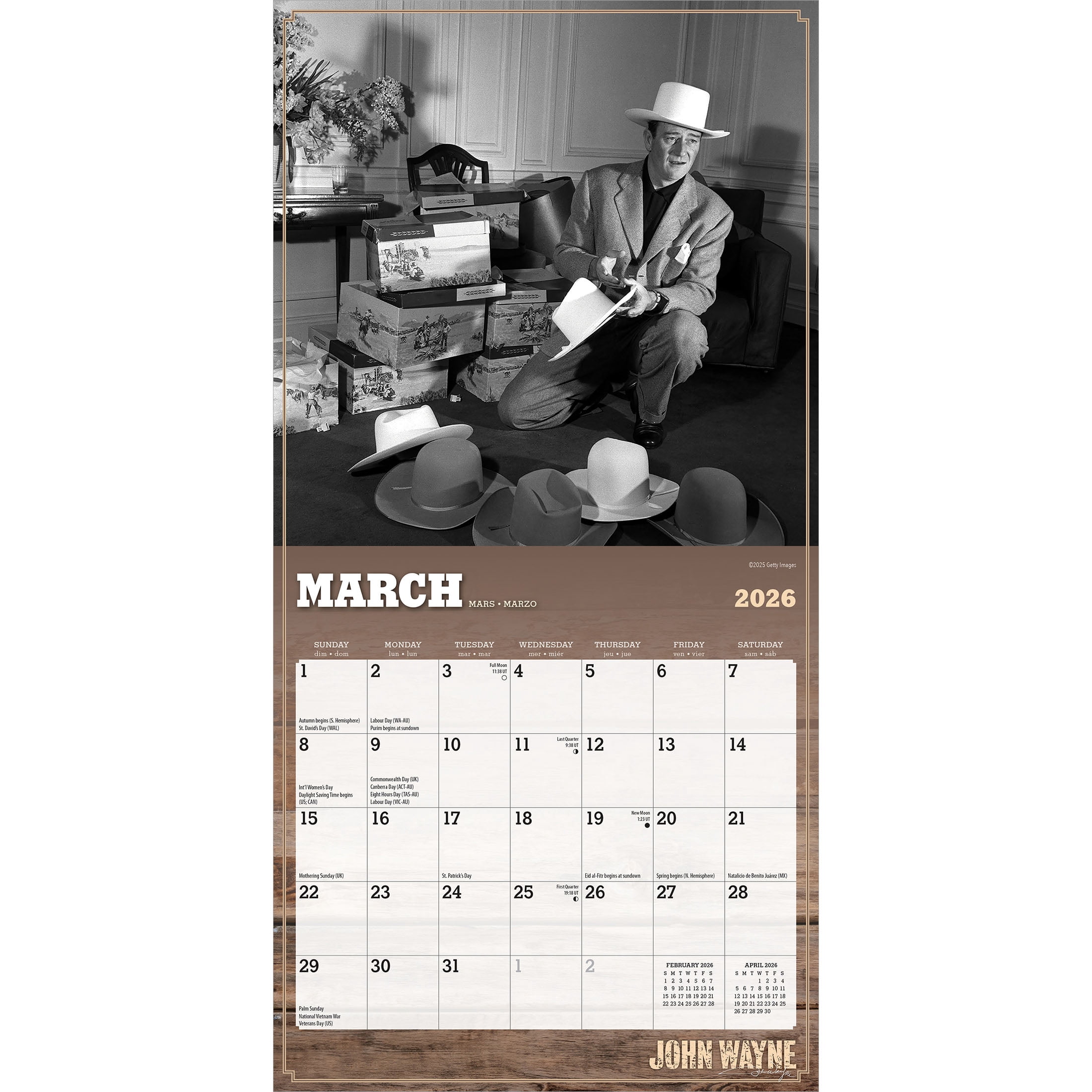 John Wayne OFFICIAL | 2026 7x14" (Hanging) Mini Wall Calendar | BrownTrout