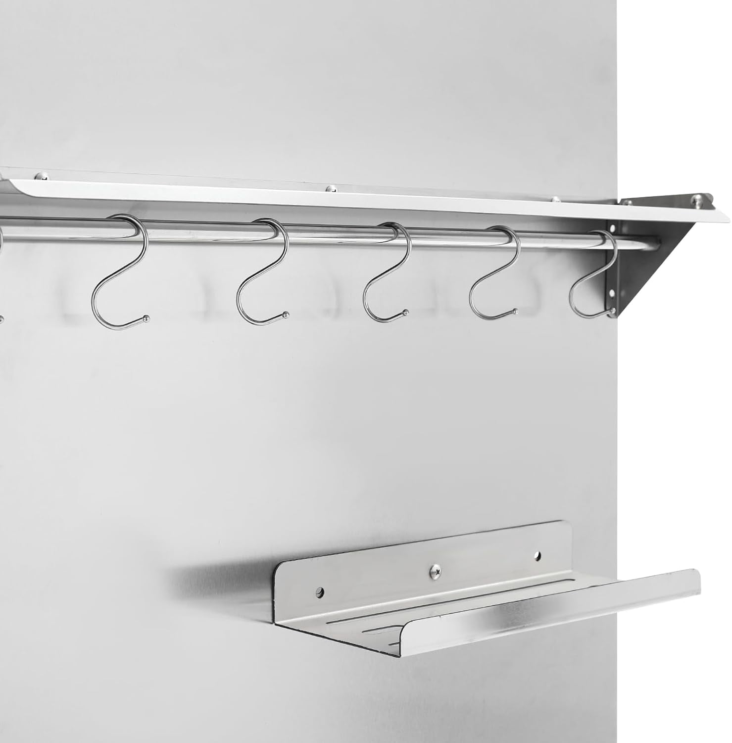 Range Backsplash Stainless Steel Backsplash w/Shelf&6 Hooks 24"x30" Range Hood Backsplash for Home Commercial Kitchen Silver