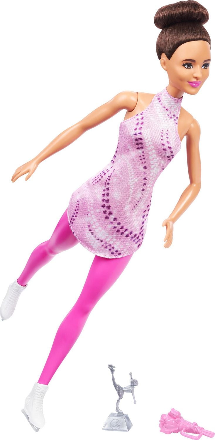 Barbie Careers Figure Skater Doll & Accessories, Brunette in Removable Skate Outfit with Trophy, Ages 3+