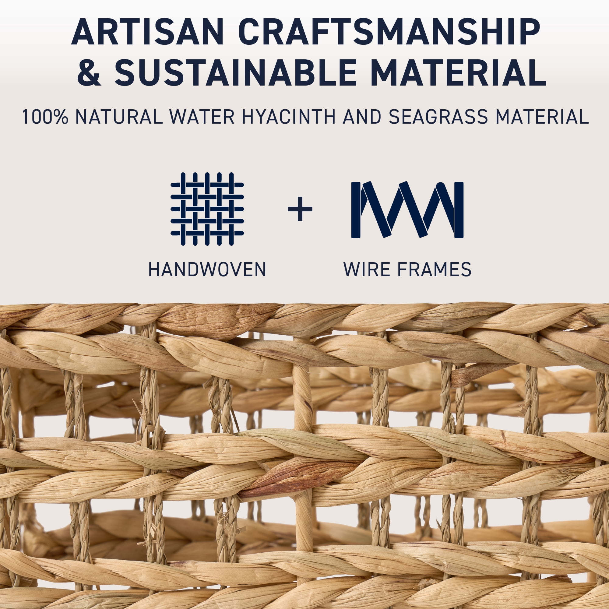 Ornavo Home 13 x 13 Inches Water Hyacinth Seagrass Storage Basket Set of 8 | Natural Handwoven Cube Organizer Bins with Handles for Shelves, Closets, Living Room, Bedroom, Pantry and Laundry