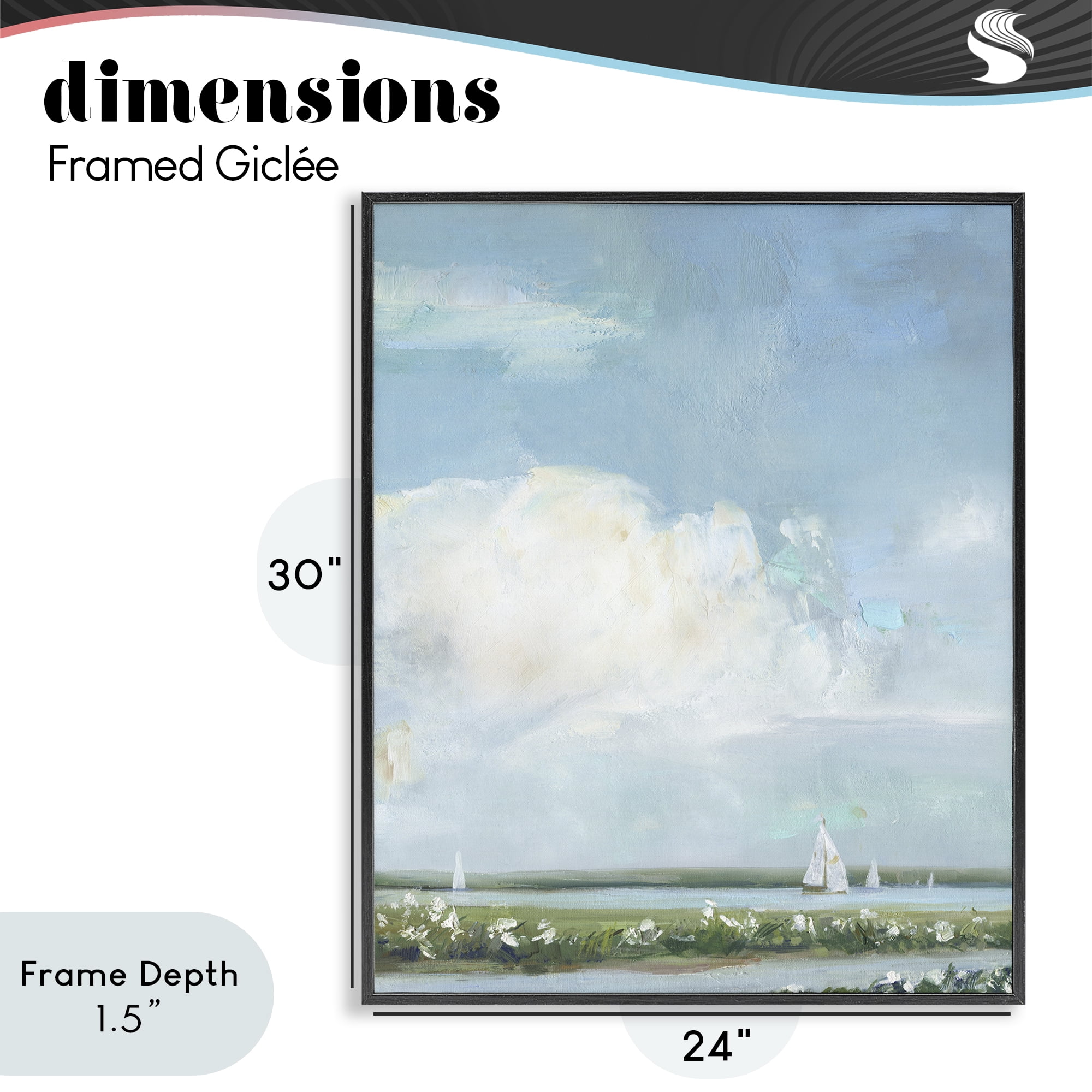 Stupell Industries Seaside Sailing Along Meadow Black Framed Giclee Art, design by Sally Swatland