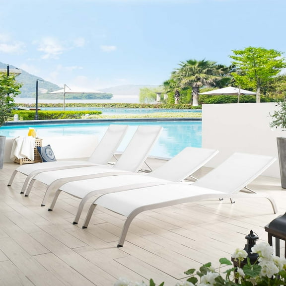 Modway Savannah Outdoor Patio Mesh Chaise Lounge Set of 4 in White