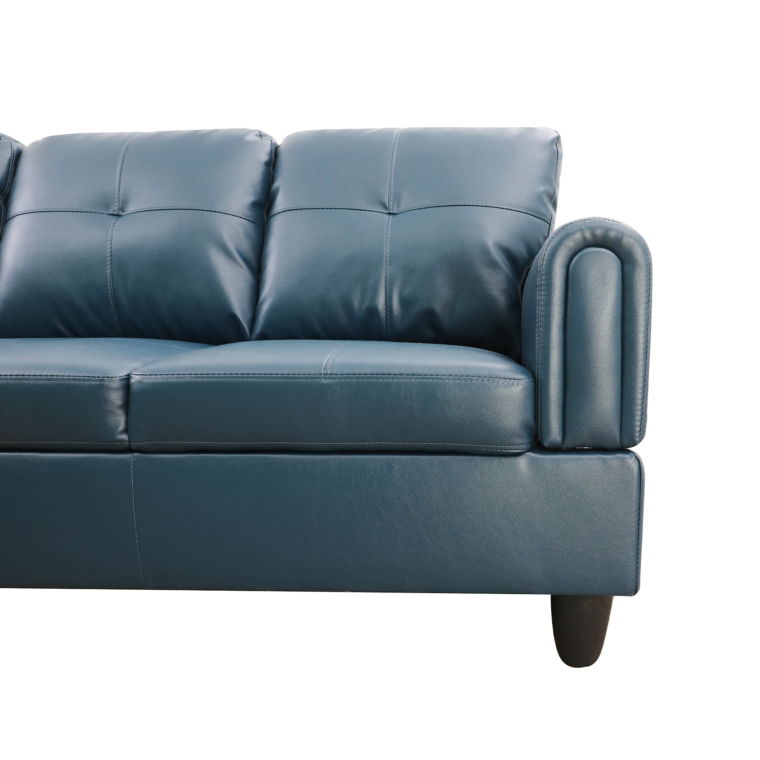 Hommoo Faux Leather 4-Seat Couch, L Shaped Sectional Couches and Sofas, Modern Living Room Furniture Sets Sectional Sofa Set, Denim(No Ottoman)