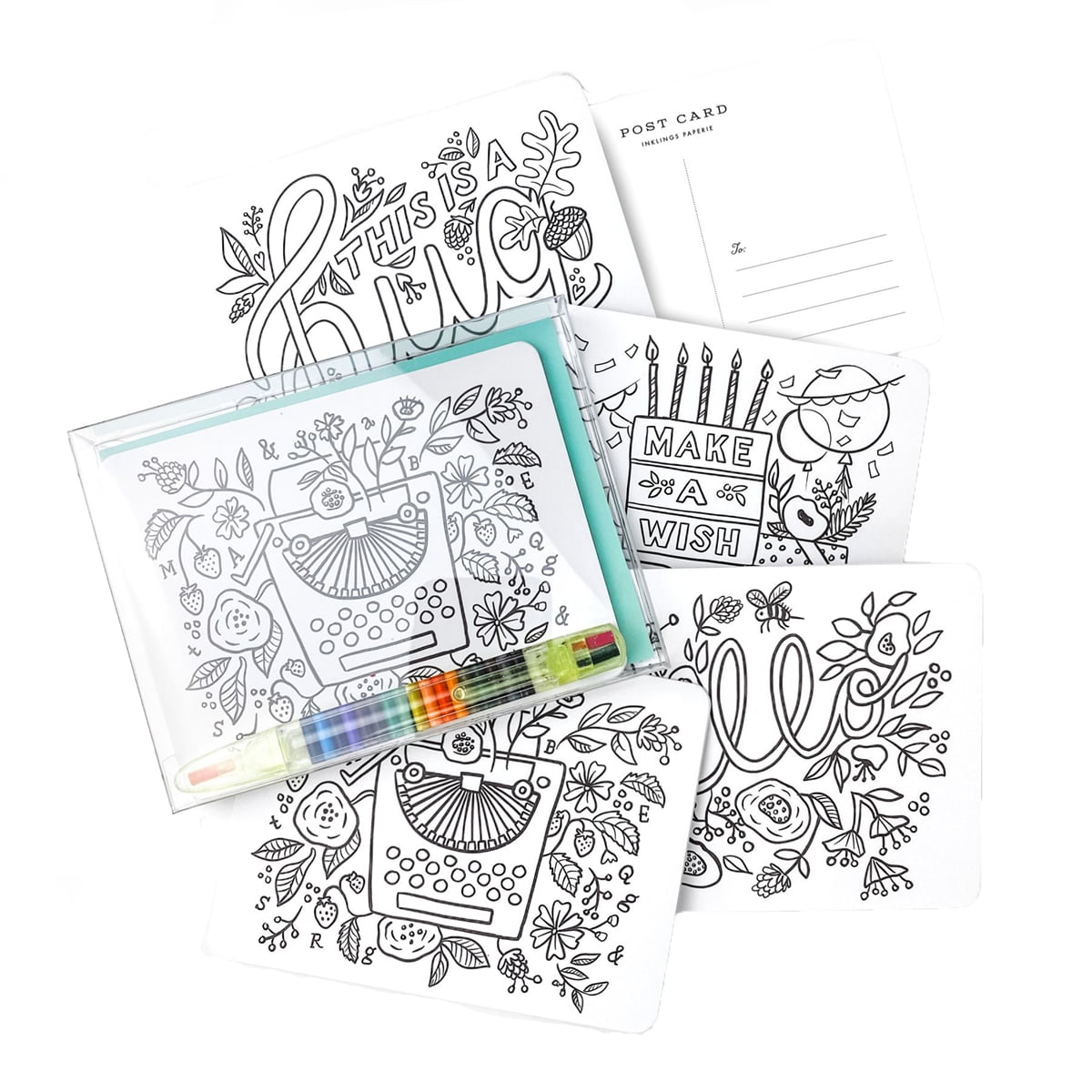Inklings Colorin Postcard Kit 12 Postcards & 1 Stacking Crayon Pen