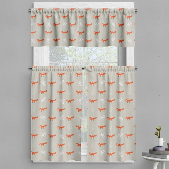 Ambesonne Winter Valance & Curtain, Forest Animals Having Fun, 55"x24", Pearl and Vermilion
