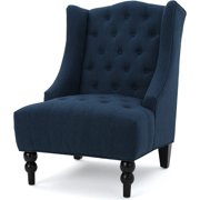 Toddman High-Back Fabric Club Chair, Dark Blue 33.75D x 27.25W x 38.5H in
