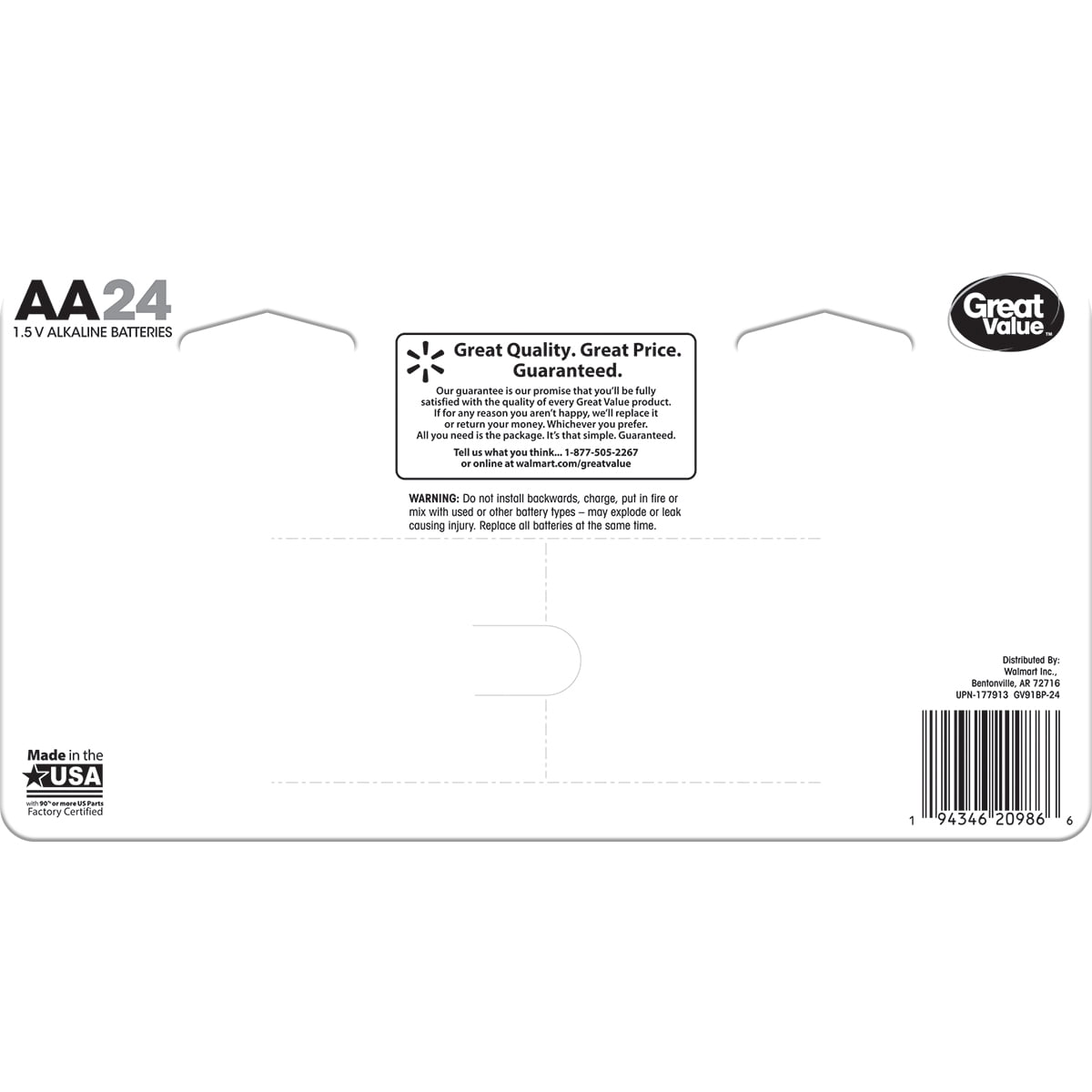 Great Value Alkaline AA Batteries (24 Pack)