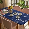 thumbnail image 3 of Navy Blue Christmas Snowman Table Cloths for 4 Foot Rectangle Tables, Xmas Botanical Birds Snowflake Patio Waterproof Elastic Fitted Tablecloths, Washable Rectangular Table Cover for Camping, 3 of 8