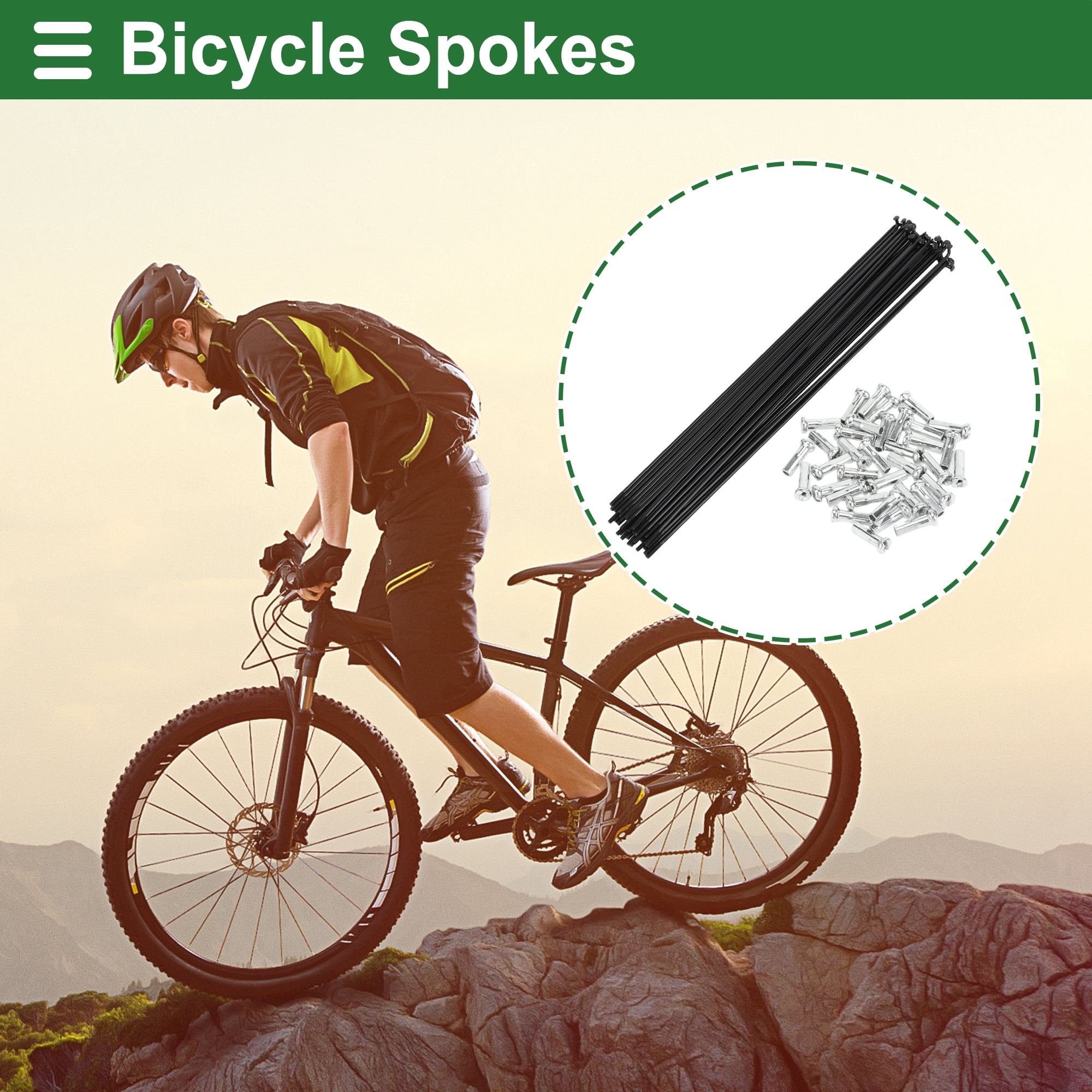 Unique Bargains 36Pcs Universal Bike Wheel Spokes 14G Carbon Steel Black Black 11.38"