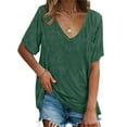 thumbnail image 2 of Short Sleeved Women V-Neck Solid Color Loose T-Shirt Tops, 2 of 5