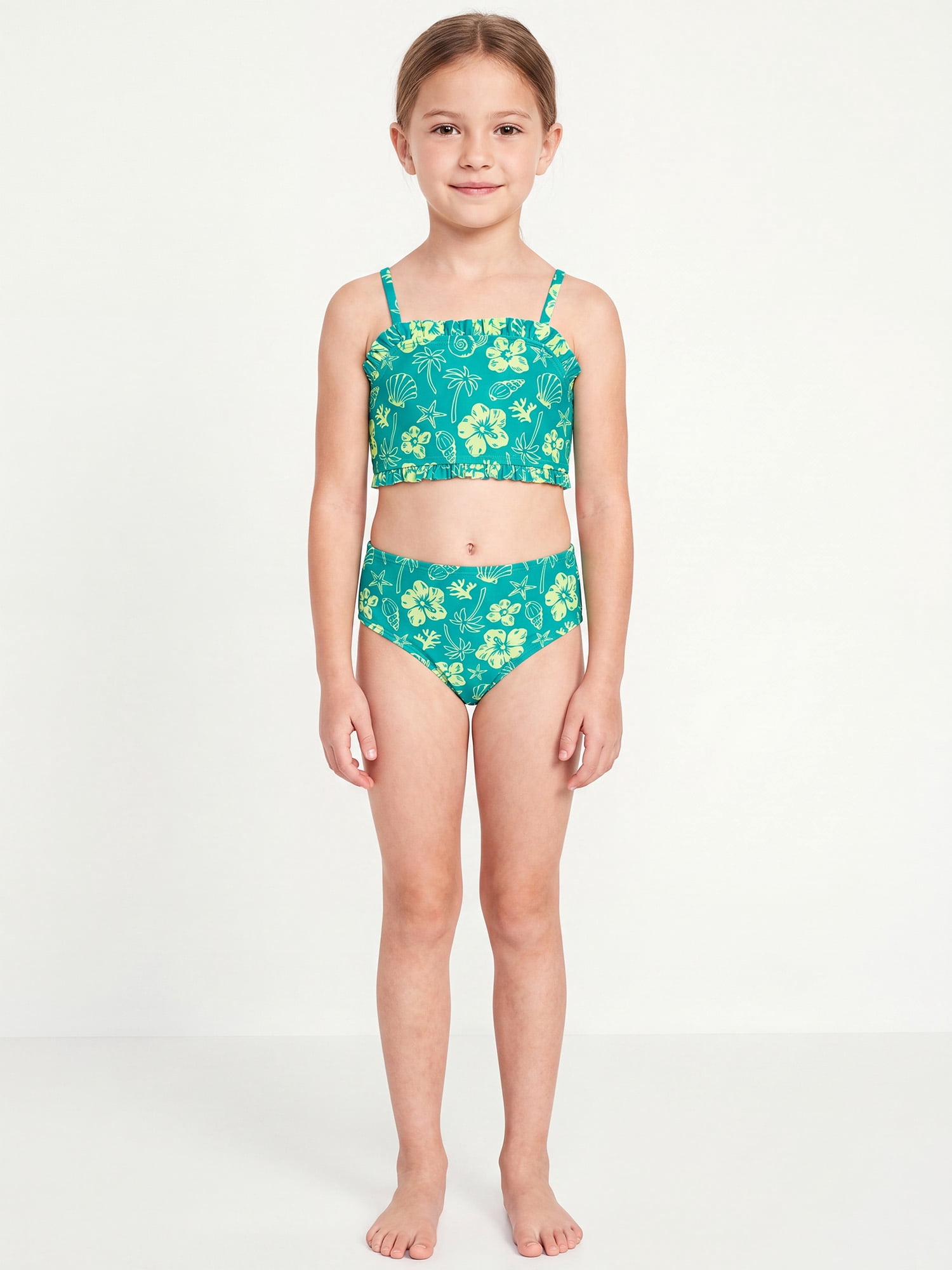 Ocean Gear Girls Two Piece Lime Hibiscus Swim Set, Sizes 4-18