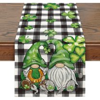 St Patricks Day Table Runner, Funny Gnome St Patricks Day Decoraions Lucky Shamrock Seasonal Spring Holiday Table Decorations for Indoor Outdoor Dining Table Decor (13'''' x 36'''')