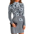 thumbnail image 2 of Women's High-Neck Casual Long Sleeve Vintage Floral Printed Slim-Fit Dress for Spring and Autumn Gatherings,Gray,L, 2 of 6