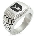 thumbnail image 1 of Stainless Steel Stag Purity Coat of Arms Shield Geometric Pattern Step-Down Biker Style Polished Ring, 1 of 1